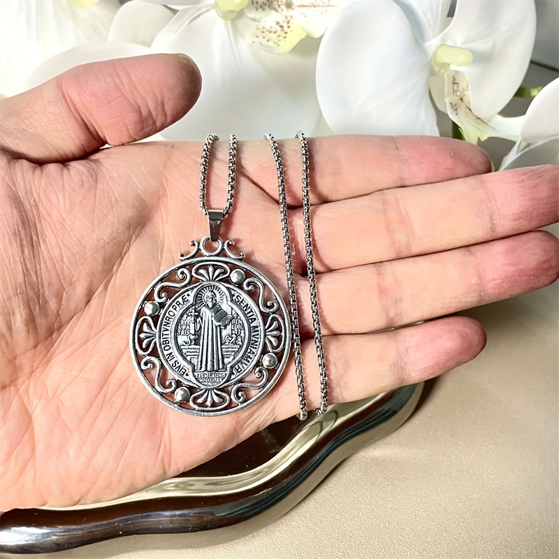 Men's Retro St. Benedict Medal Stainless Steel Necklace